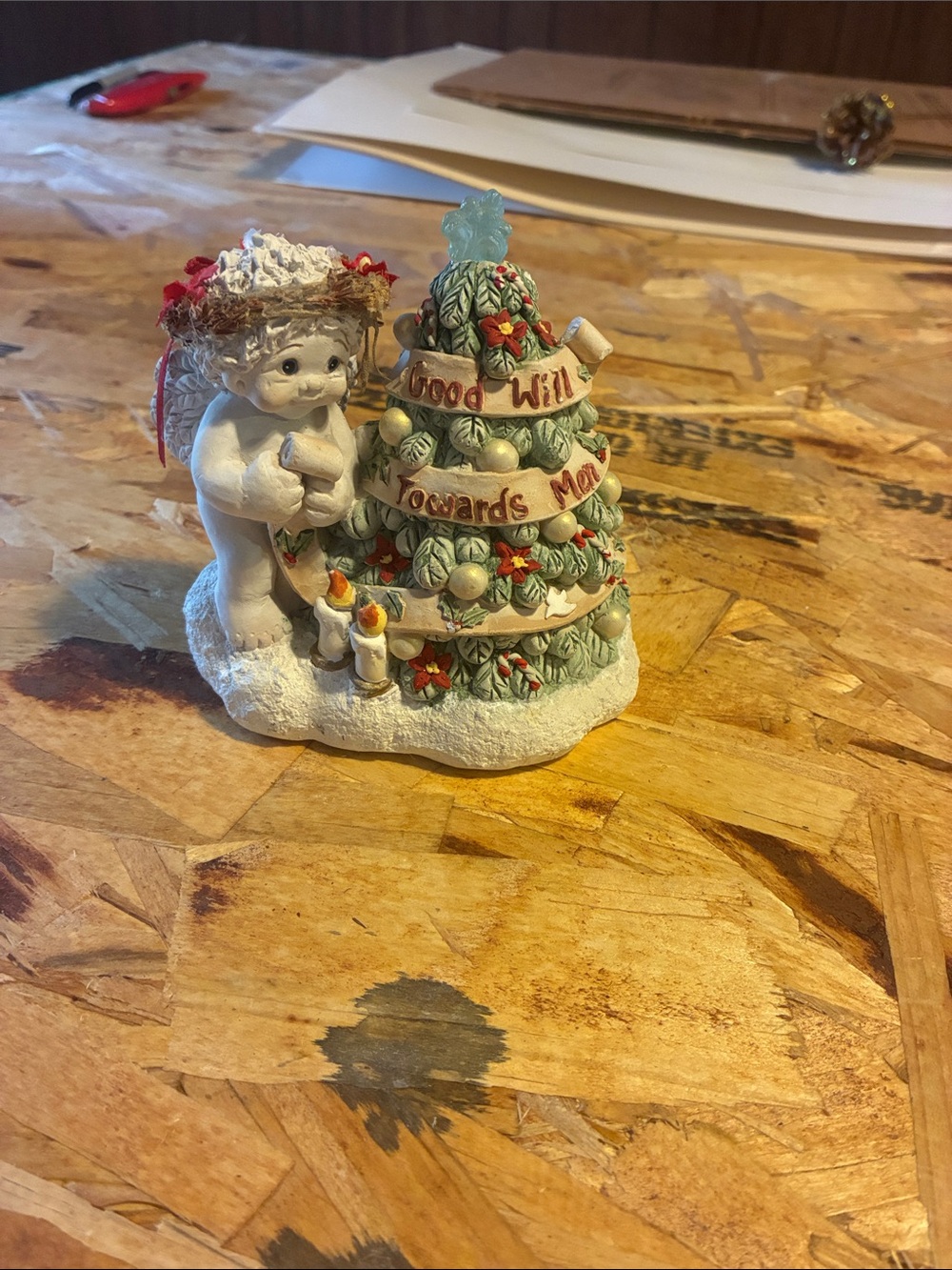Unbranded Green Holiday Cherub Figurine with Tree - Good Will Accents